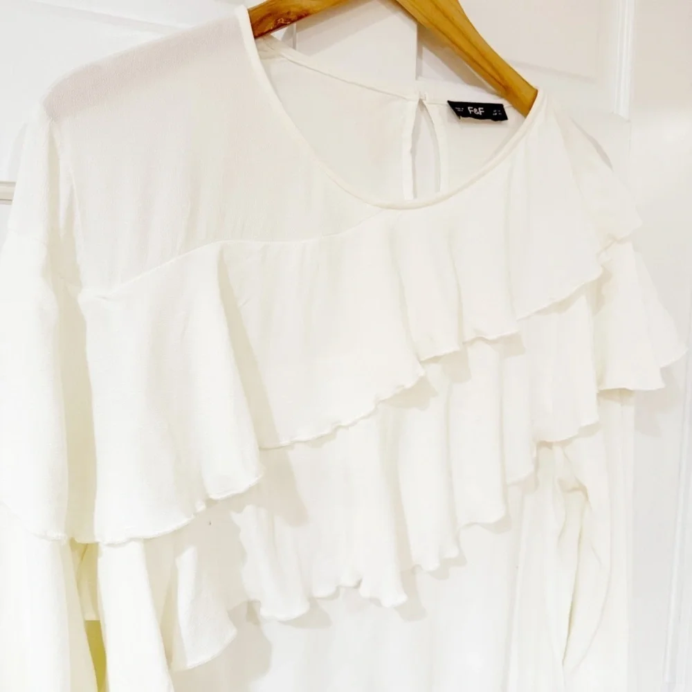 F&F WHITE RUFFLE Blouse Size 10 - Picture 3 of 10